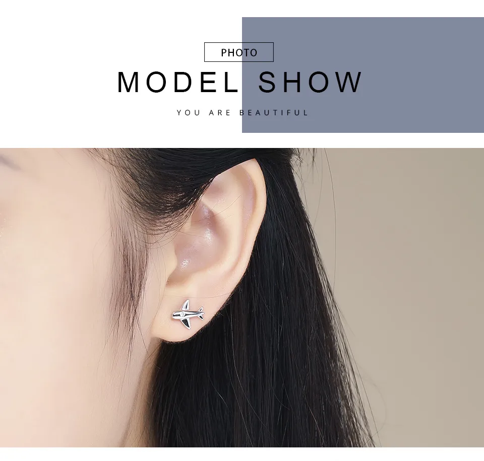 Sterling Silver Airplane Stud Earrings - Image 2